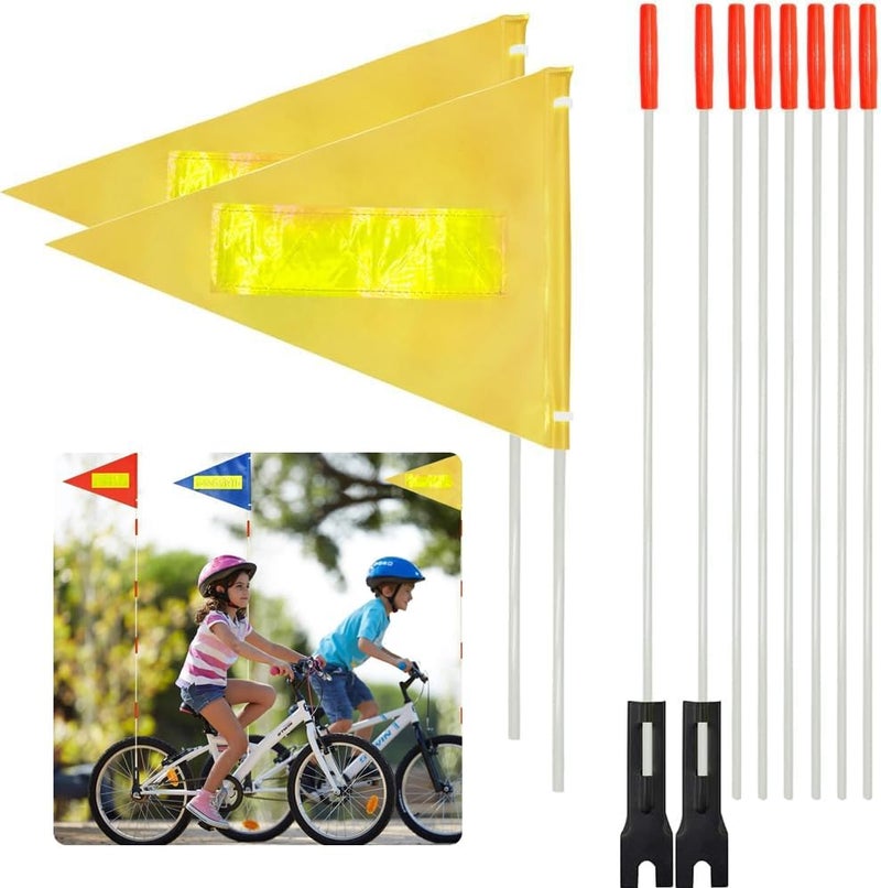 Uelfbaby 2 Pcs Safety Flag with Pole 6-Feet Adjustable Height Heavy Duty Fiberglass Pole Polyester Tear-Resistant Waterproof (Yellow with Reflective Strip) - Image 1